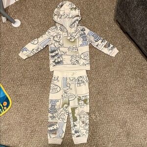 Nickelodeon Kids Matching Set Cream and Light Blue Comic Print Hoodie & Pants